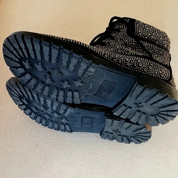 Rock & Candy Studded Rhinestone Black Biker BootsFaux fur linedWomen's Size 9 - Picture 8 of 12